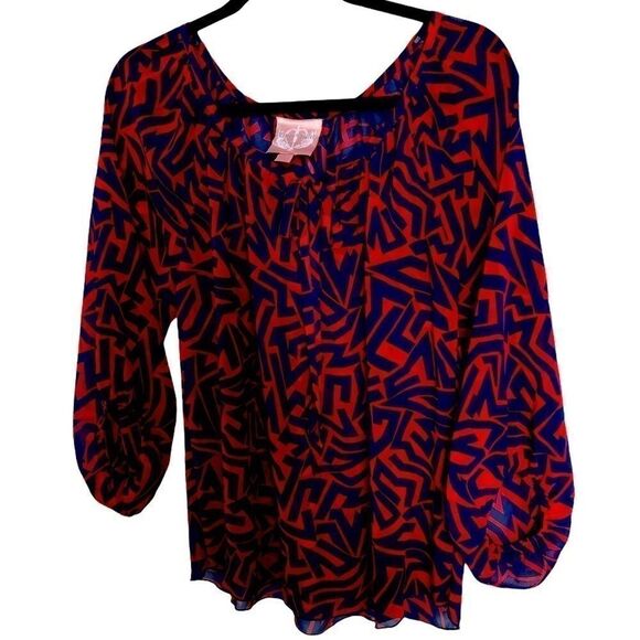 Romeo & Juliet Couture Blue and Red Blouse - Picture 1 of 5